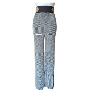 Missoni Black White Space Dye Wool Knit Wide Leg Trousers Gold Waistband IT 46